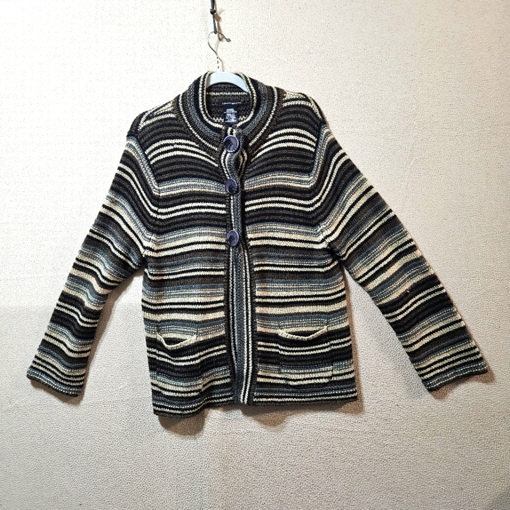 LH Sport Striped Black, Beige and Cream Large Button Cardigan In XXL